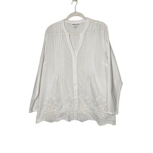 Serengeti Catalog Eyelet Blouse Pintuck Button Down White Cotton L Cottage Loose